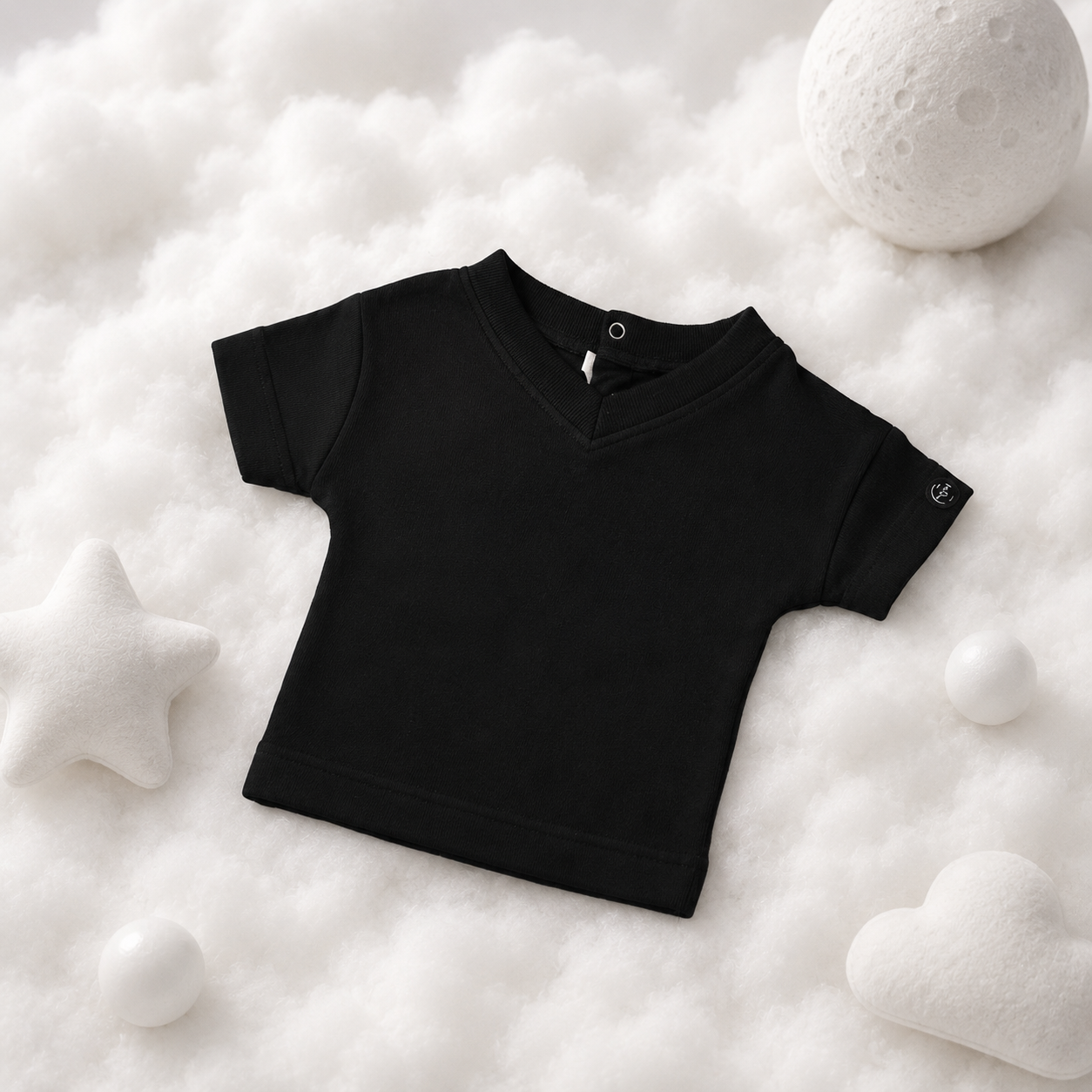 ECLIPSE baby T-shirt in monochrome black — front flat lay, 100% cotton, unisex