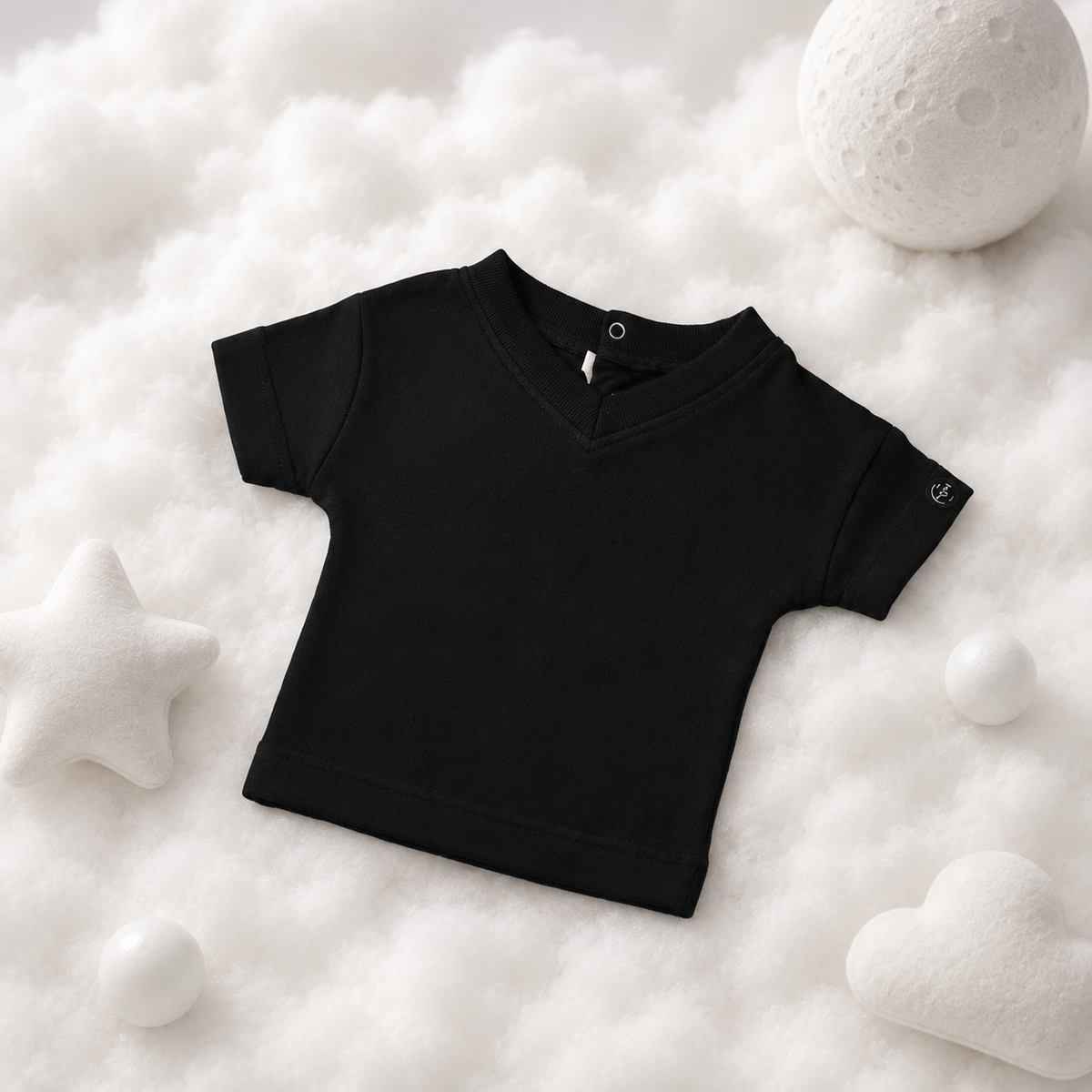 ECLIPSE baby T-shirt in monochrome black — front flat lay, 100% cotton, unisex