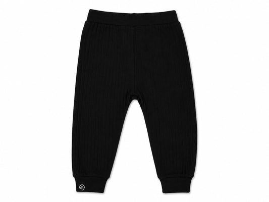 ECLIPSE baby lounge PJ pants in monochrome black, soft rayon, unisex infant — front flat lay