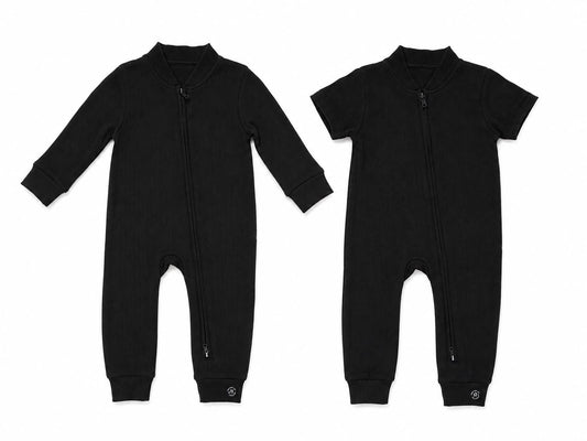 ECLIPSE baby lounge top and pants set — full set flat lay, monochrome black